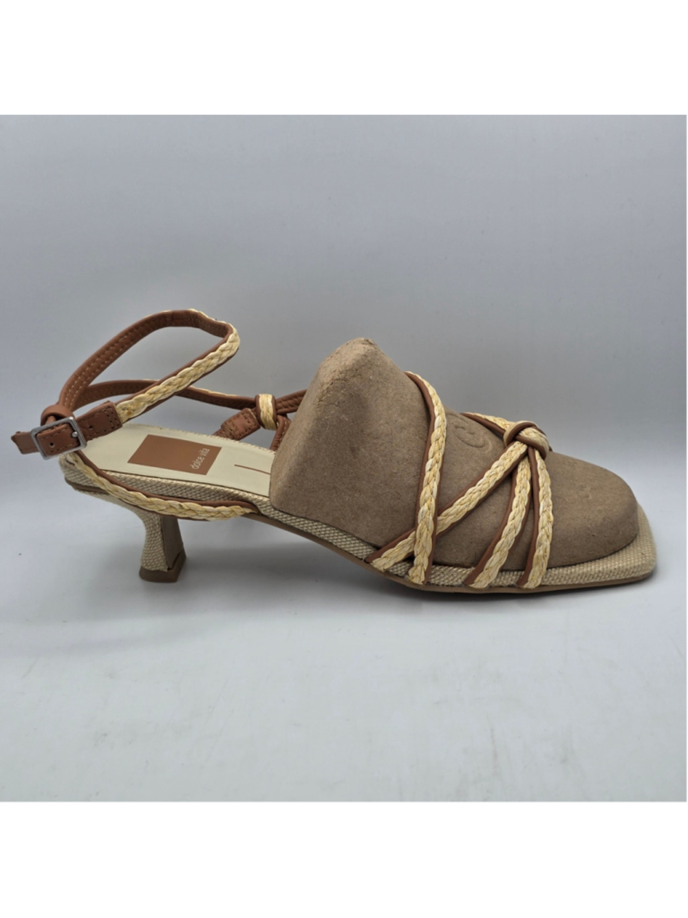 Women's Dolce Vita Beige Brown Braided Strap Kitten Heel Sandals Size 6